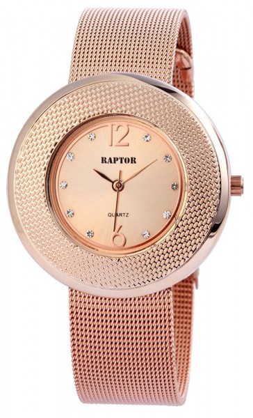 Raptor Damen - Uhr Edelstahl Armbanduhr Strass-Steine Analog Quarz RA10067