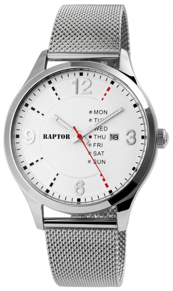 Raptor Herren-Uhr Milanaiseband Edelstahl Datum Wochentag Analog Quarz RA20220